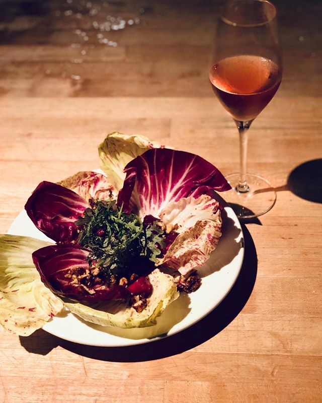 A delicious moment... @westbourne radicchio citrus salad + @ruinart ros&eacute;. @guerlain x @roseprojectny Photo: @lauraneilson