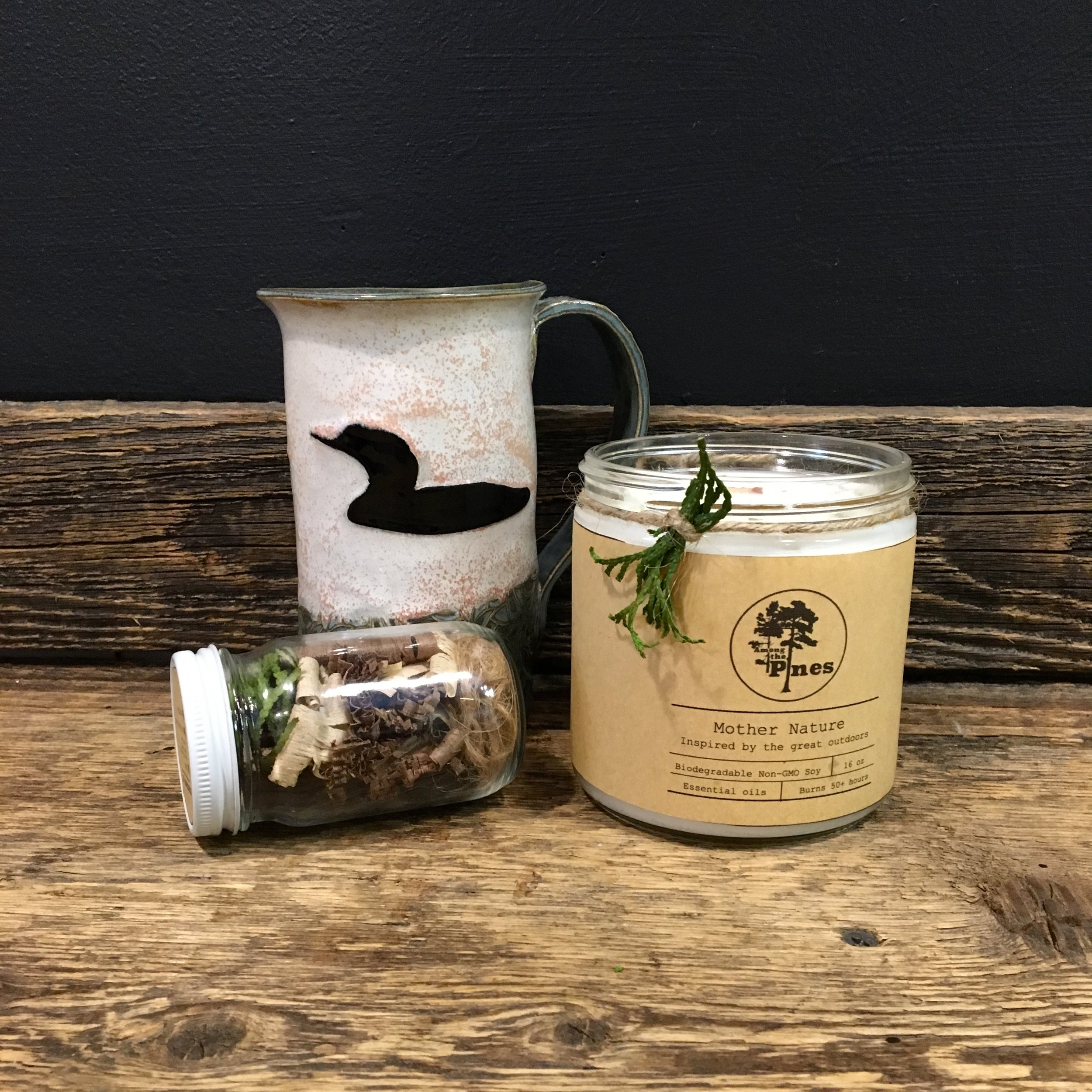 Candle and Firestarter Jar by Among the Pines • Mug by Nicola Mayer