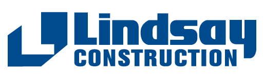 Lindsey Construction logo with stylized 'L' and company name in blue.