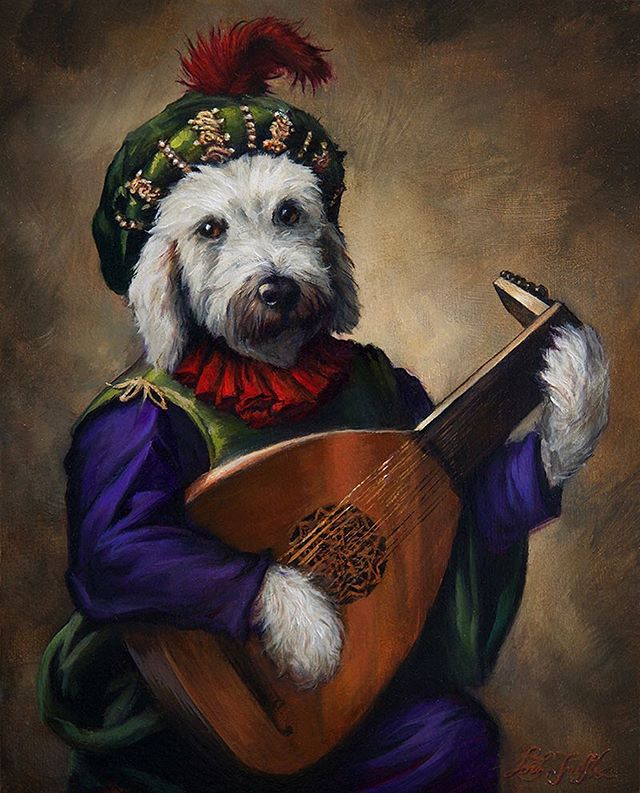 Oh! What sweet harmony he wove...✨🎶 &ldquo;Maddy, the Lute Player&rdquo;, oil on 8x10 panel. .
.
#maddy the #dog #lute #luteplayer #dogoftheday #dogsofinstagram #petportrait #pet #artist #artistsoninstagram #dogart #doggy #animal #art #oilpainting #