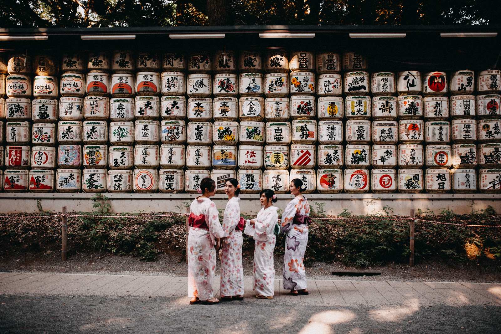 Japanese Women in traditional kimonos at Meiji Jingu Shrine in Yoyogi Park Tokyo Japan