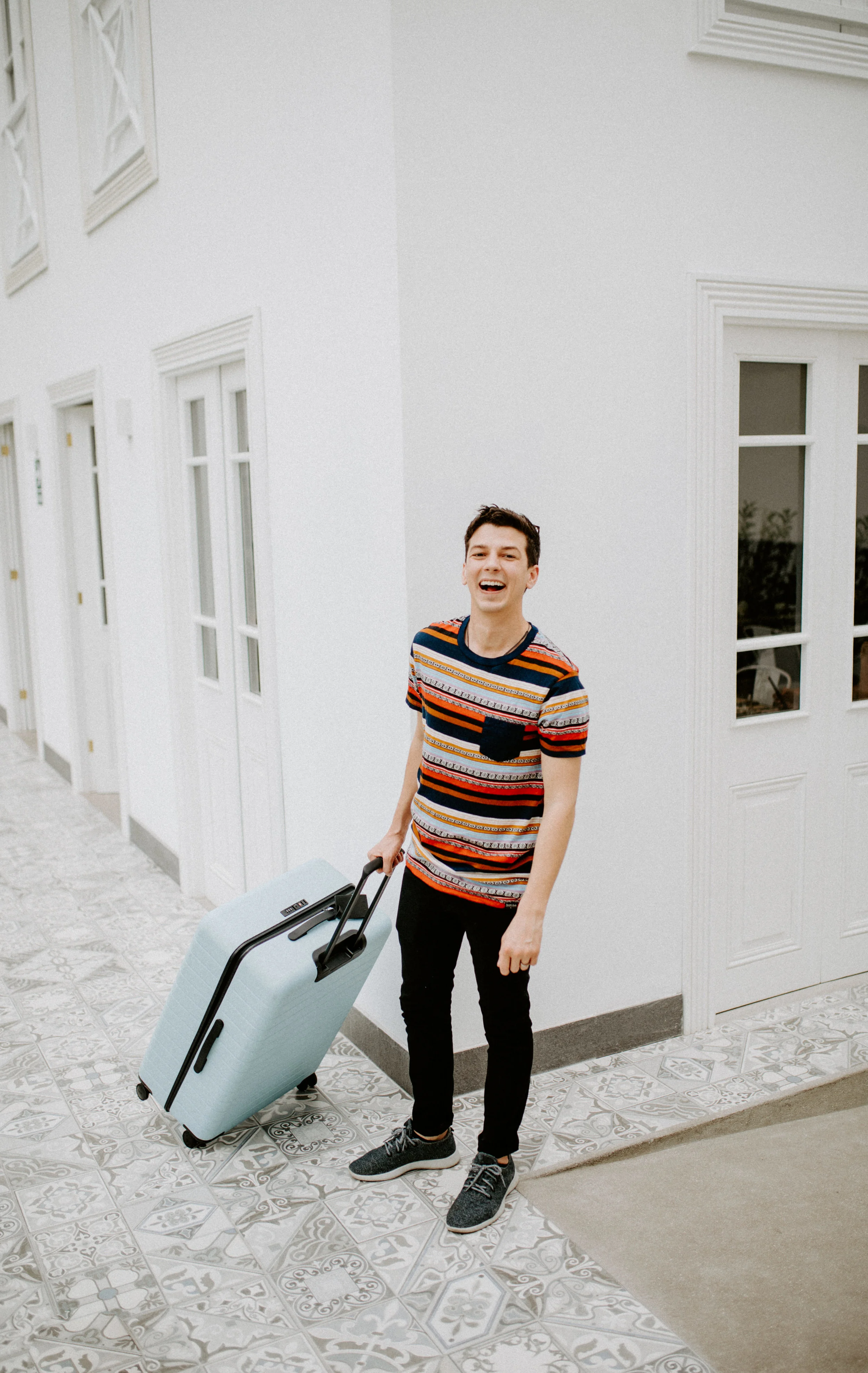 A happy @MatthewSchueller checks into his room at Casa República, featuring a favorite sky-blue @Away bag. Thanks for the snap @AndyLalwani!