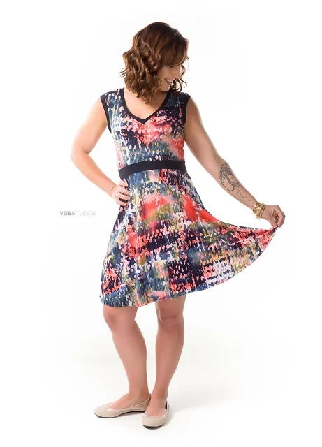 Woman in colorful dress