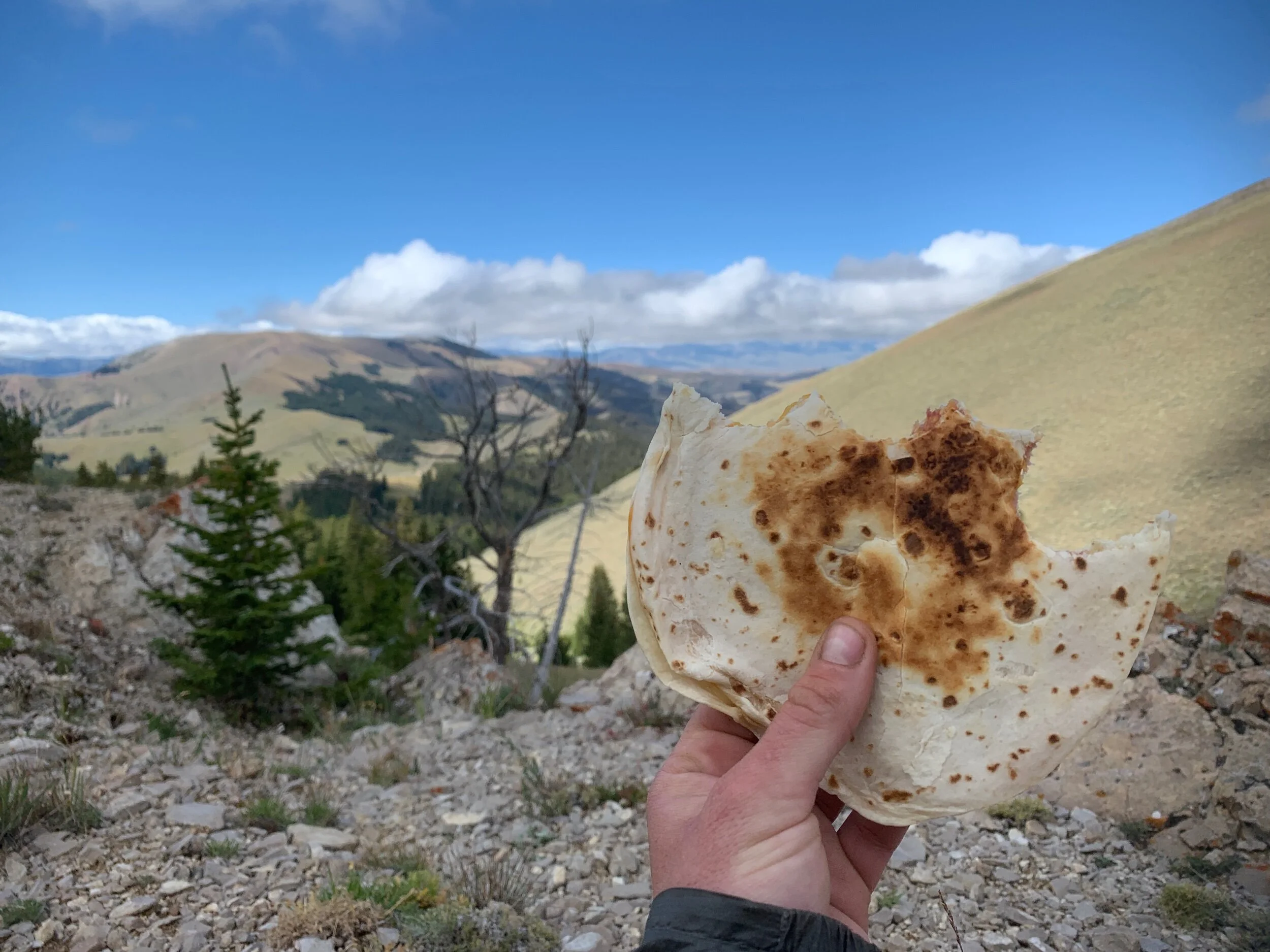Cheese and pepperoni quesadilla with a view.