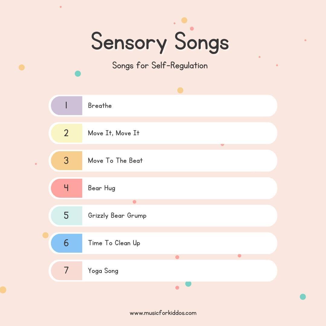 Here are some of our original children's songs for self-regulation:

1- Breathe {calm-down, mindfulness-based song}

2- Move It, Move It {active movement song}

3- Move To The Beat {transitional movement song}

4- Bear Hug {calm-down, mindfulness-bas