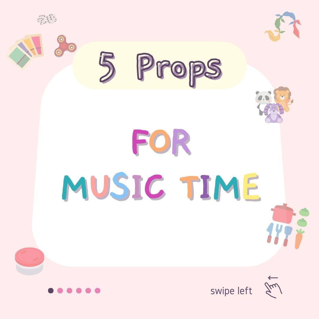 My favorite props to use in my music classes and music therapy sessions:

1. Scarves &amp; streamers
2. A clear, round container
3. Play food or play dishes
4. Props from games
5. Stuffed animals

What are your favorite props to bring to music classe