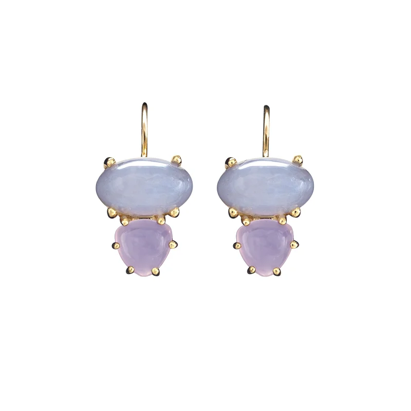 Cloud Blue Chalcedony and Lavender Chalcedony French Wire Drop Earrings