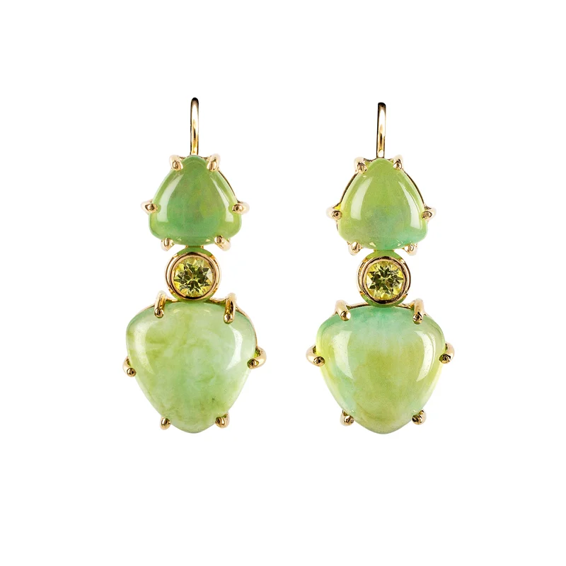 Chrysoverde Chalcedony and Peridot Pierced Earrings