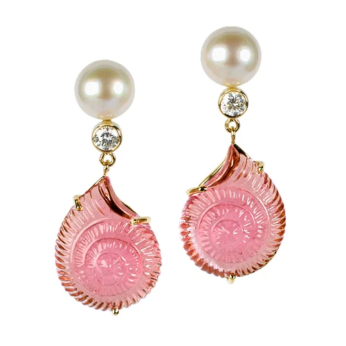 Pala Pink Tourmaline Nautilus Shell Pierced Drop Earrings