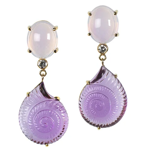 Amethyst Nautilus Shell Pierced Drop Earrings