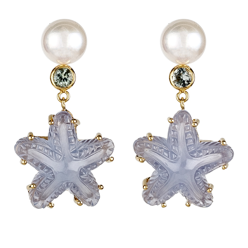 Blue Chalcedony Starfish Pierced Drop Earring