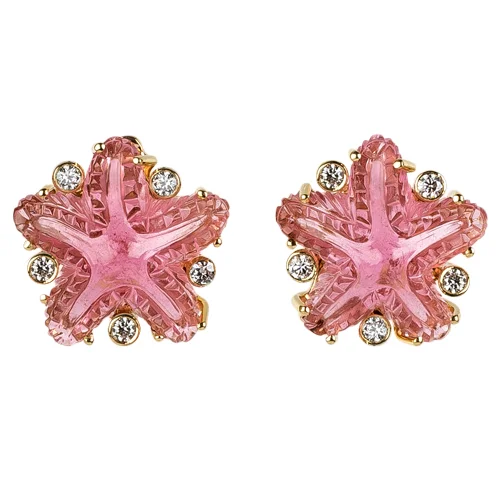 Pala Pink Tourmaline Starfish and Diamond Pierced Earrings
