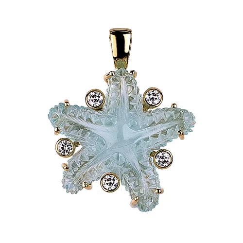 Aquamarine and Diamond Starfish Pendant