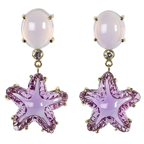 Amethyst Starfish Pierced Drop Earrings
