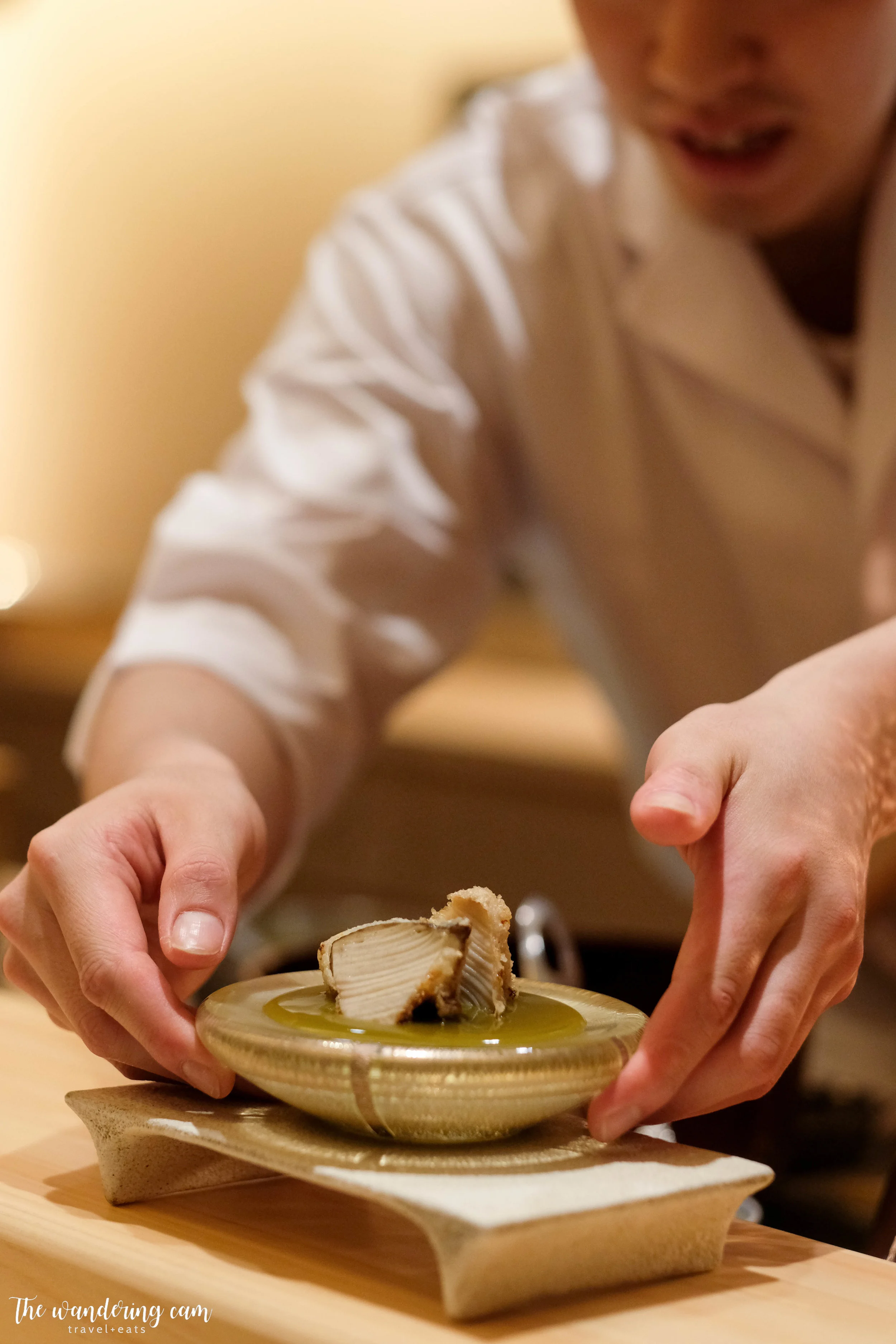 Tempura abalone with abalone liver sauce