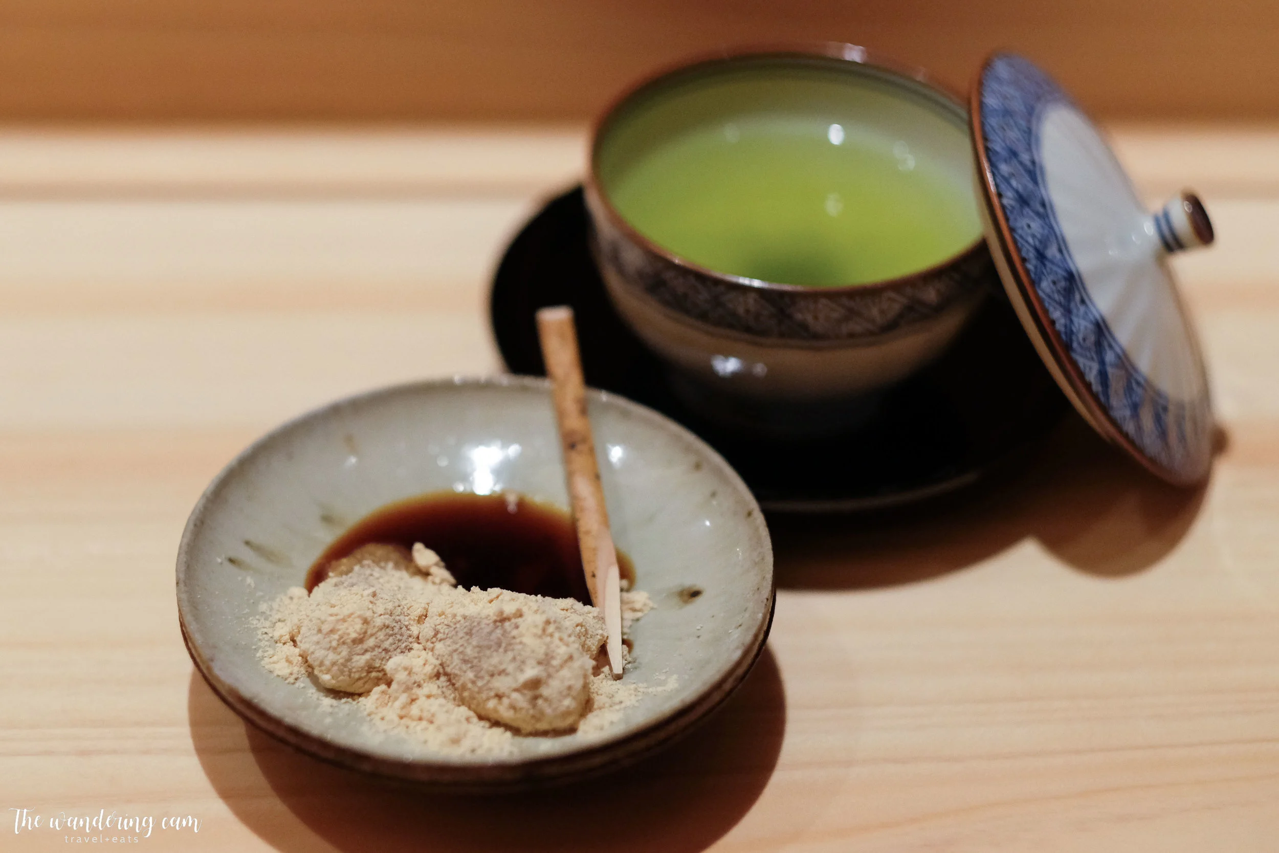 Warabi mochi with matcha tea