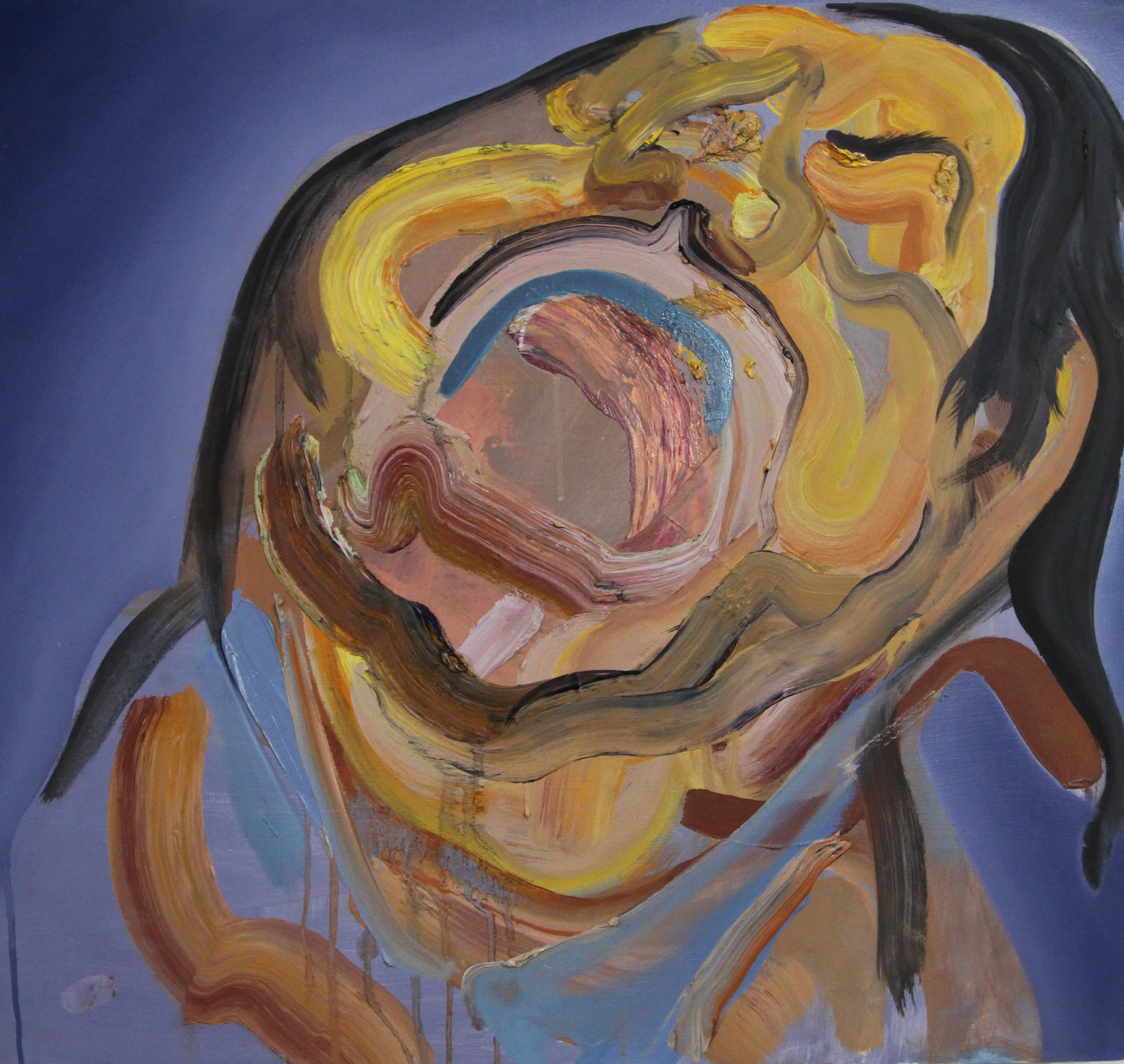 Peeled Portrait No. 7, 2019, Oil on mounted panel, 21 x 19.5 x 2.5 in
