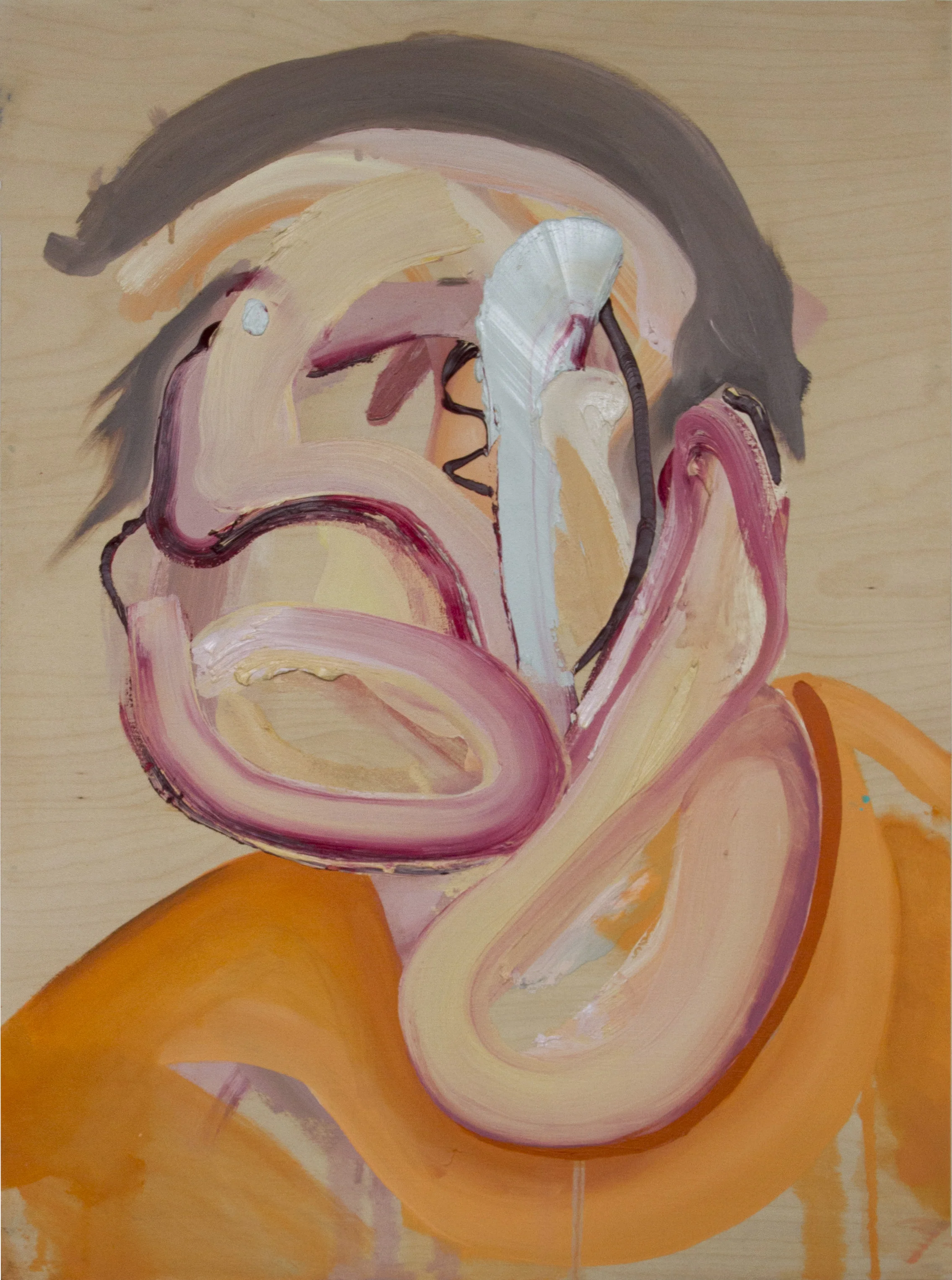 Peeled Portrait No. 8, 2019, Oil on mounted panel, 21 x 19.5 x 2.5 in