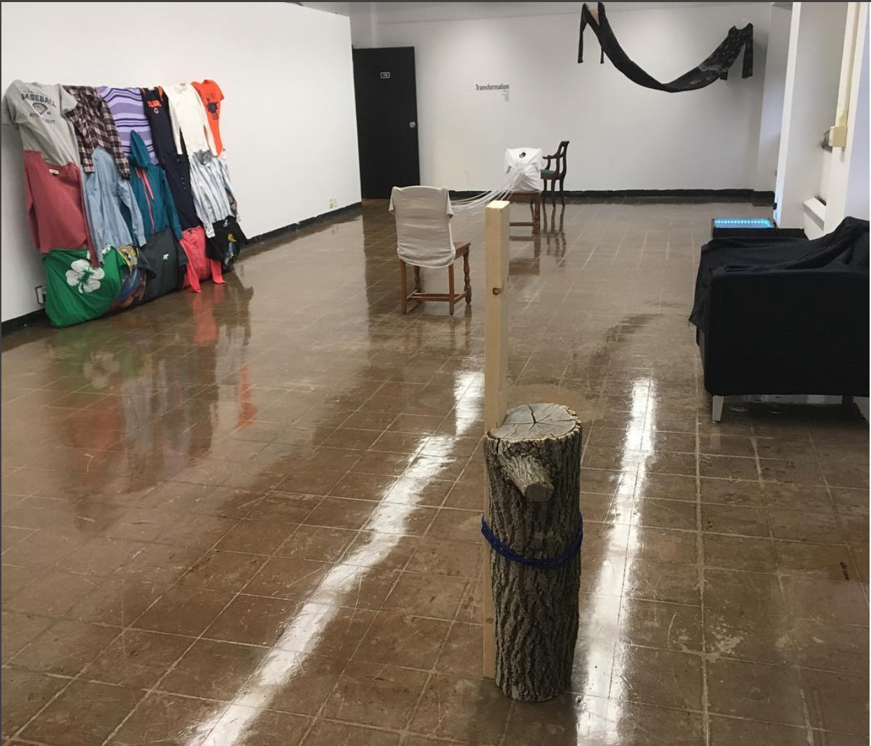 One into Two, 2018, found wood log, dimensional lumber (2x4)