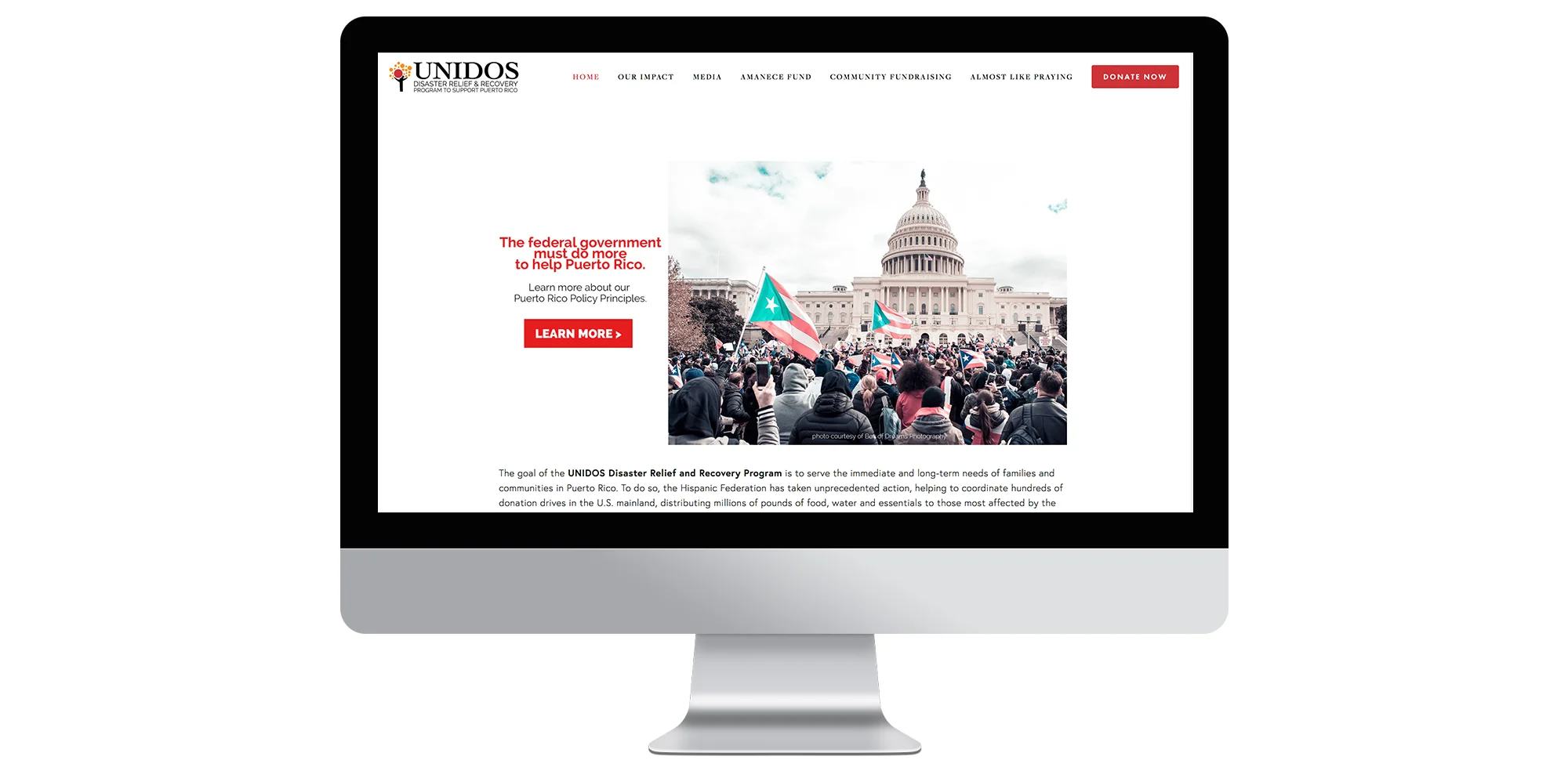 Website screen capture. Visit the site online or donate at www.hispanicfederationunidos.org .