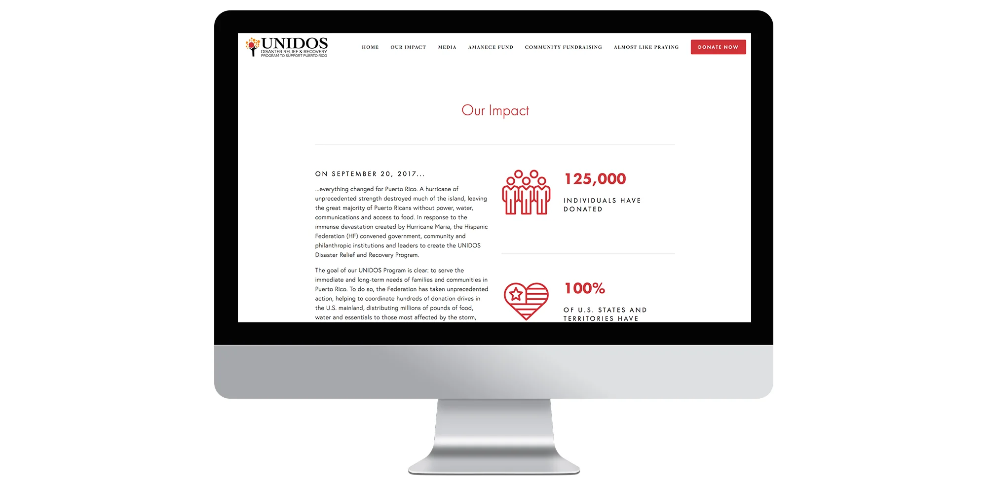 Website screen capture. Visit the site online or donate at www.hispanicfederationunidos.org .
