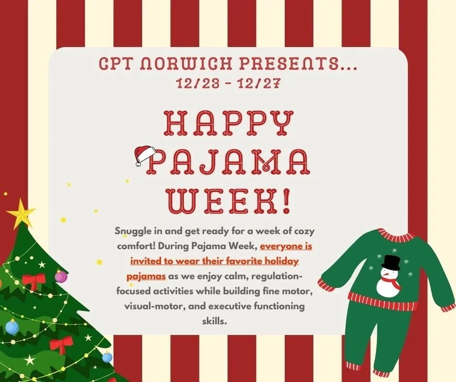🛌✨ Pajama Week ✨🛌

Snuggle up and join the fun&mdash;kids are invited to wear their favorite festive pajamas as we enjoy a week full of cozy, holiday-themed activities! From bedtime-inspired crafts to movement games and sensory play, children will 
