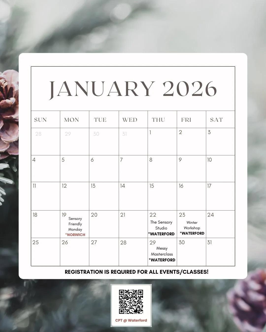 New month, new opportunities to connect! ✨ Take a peak at our January calendar and join us for an event!

1️⃣ Registration is Required: No drop-ins allowed, so be sure to book your spot online in advance!
2️⃣ Check the Location: Events are now happen