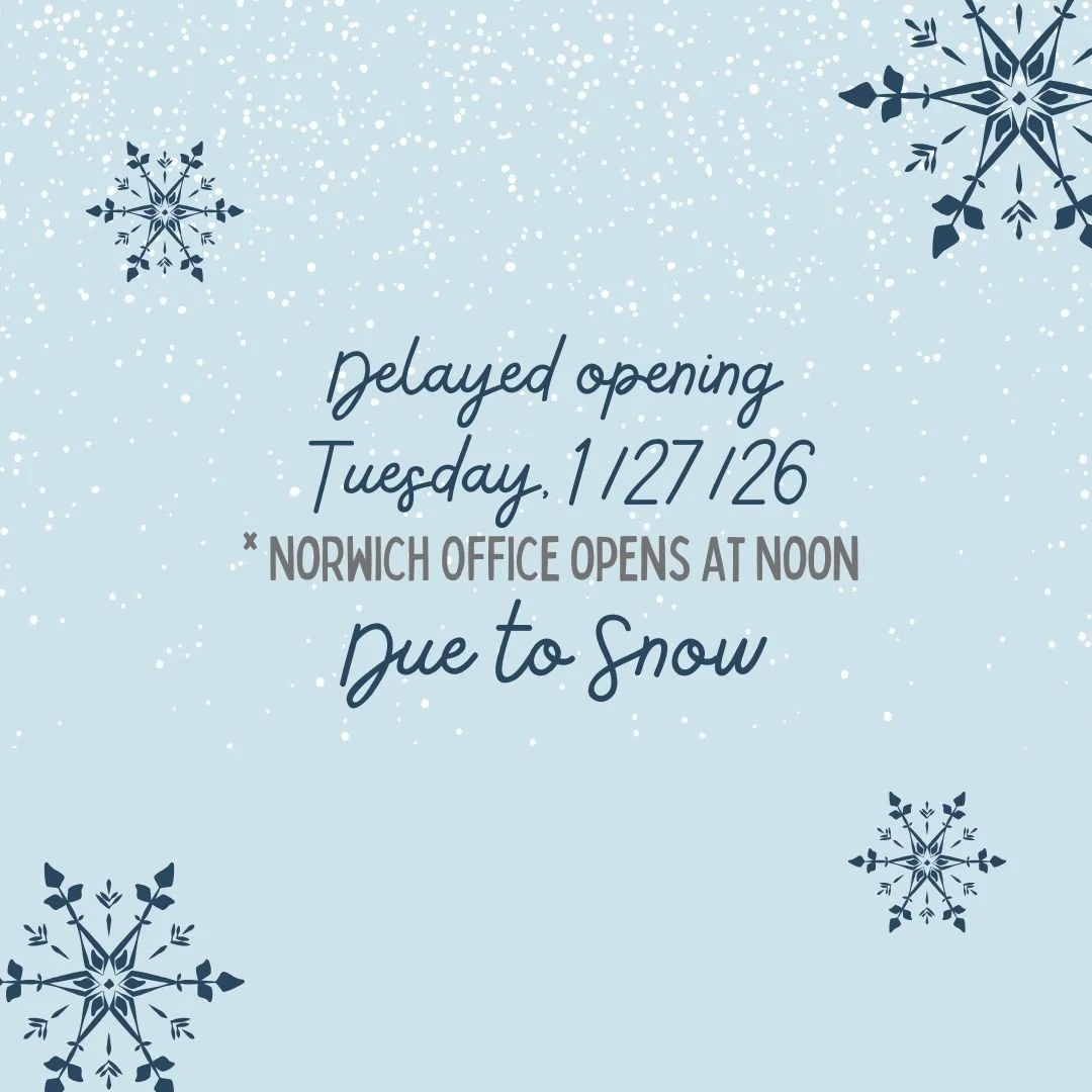 Attention CPT families, 
 Our Norwich office will open at NOON tomorrow. Our Waterford office will remain closed for the day. 

Please call the office if you need to reschedule or cancel any appointments! 

Thank you so much for your understanding! -