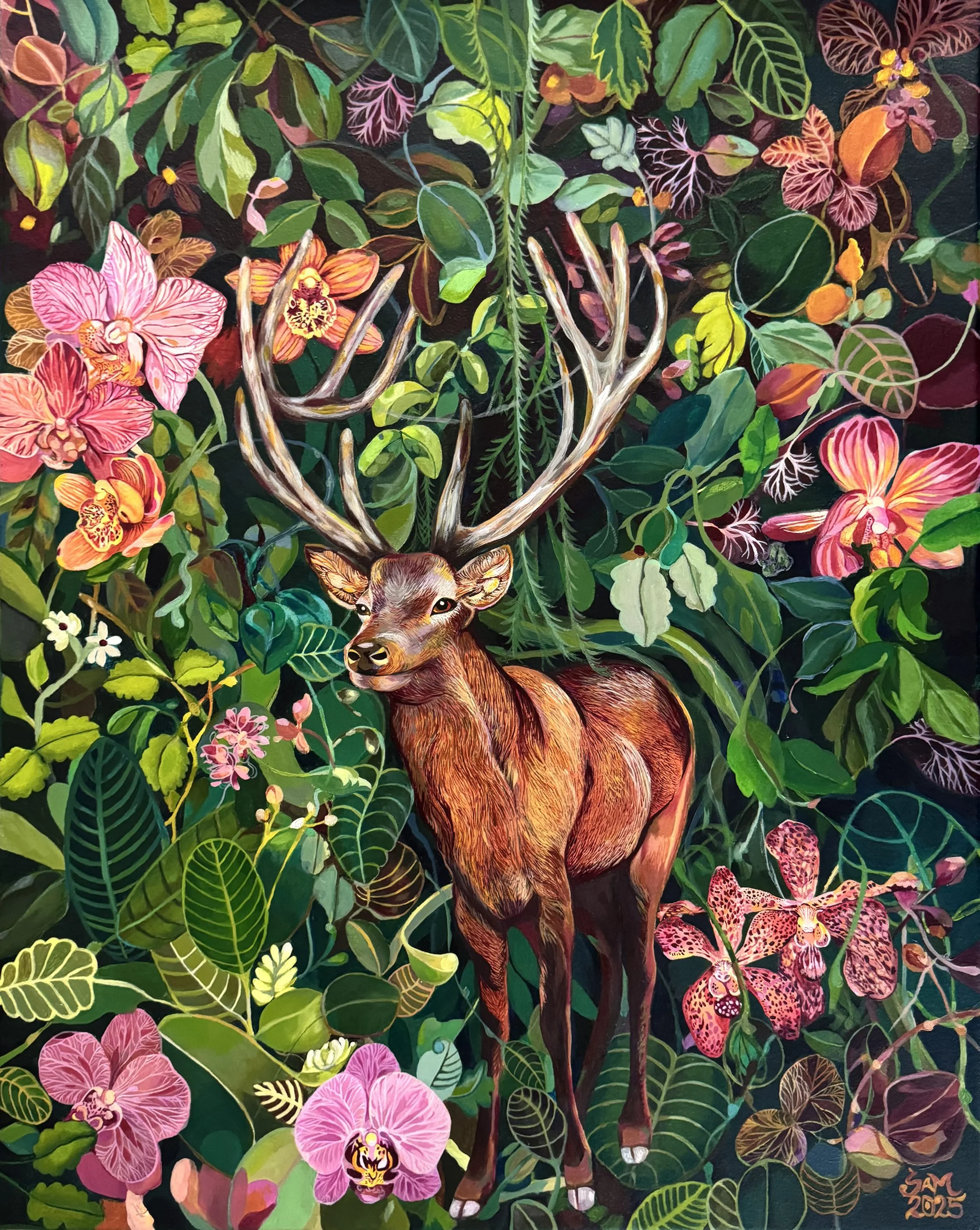 A Deer in an Orchid Garden - SOLD