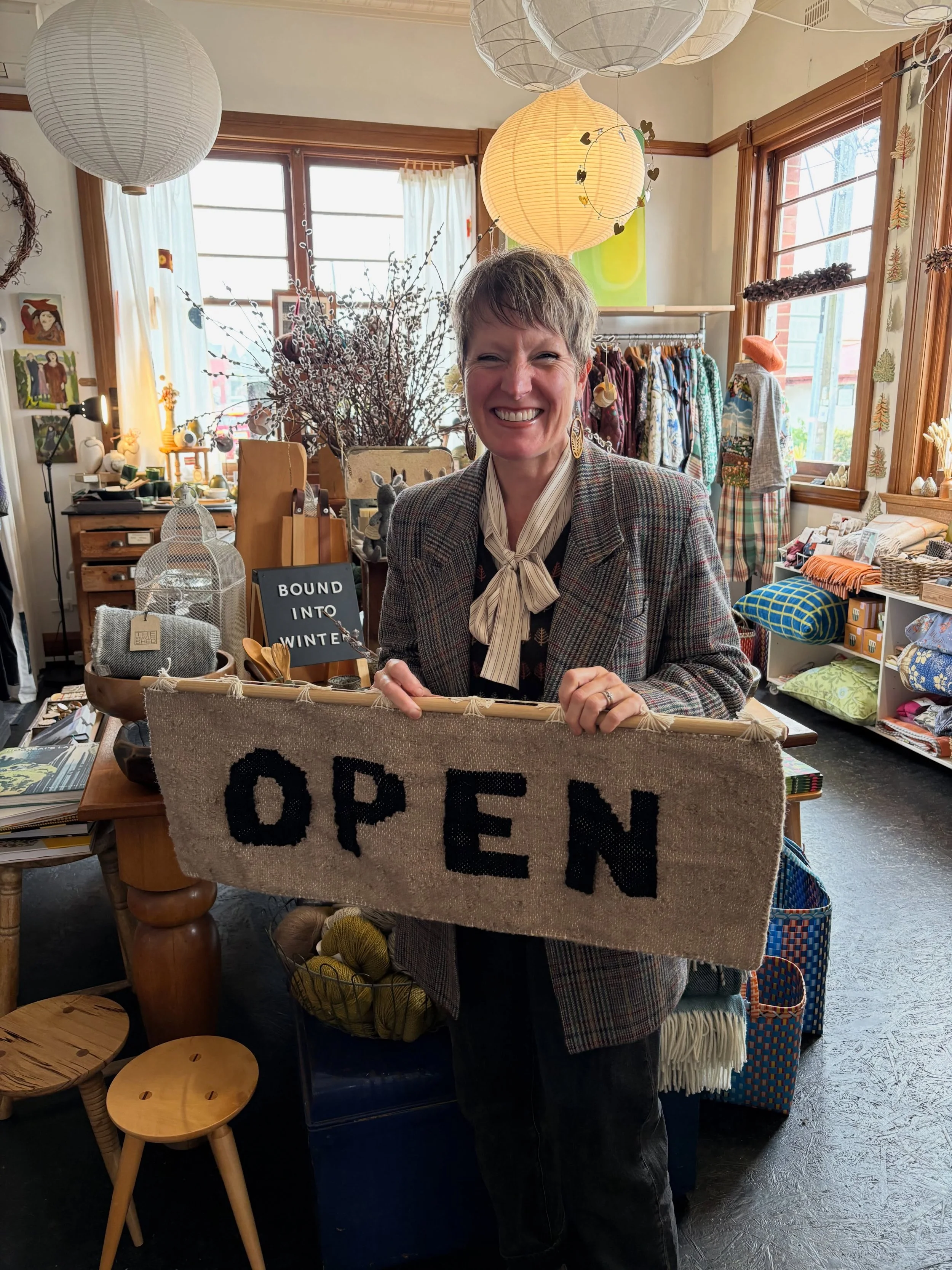 this fabulous weaving woman dropped in our new sign today! we 🖤 it! &lsquo;cos when you stock the work of incredible local makers &amp; craftspeople, your signage should reflect it!
Sharnee @alarneecreations has been weaving this labour of love for 