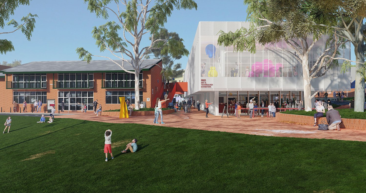 Saint Ignatius-Art, Design, Technology-Education-West-Red Brick-Perforated Screen-Plaza.jpg