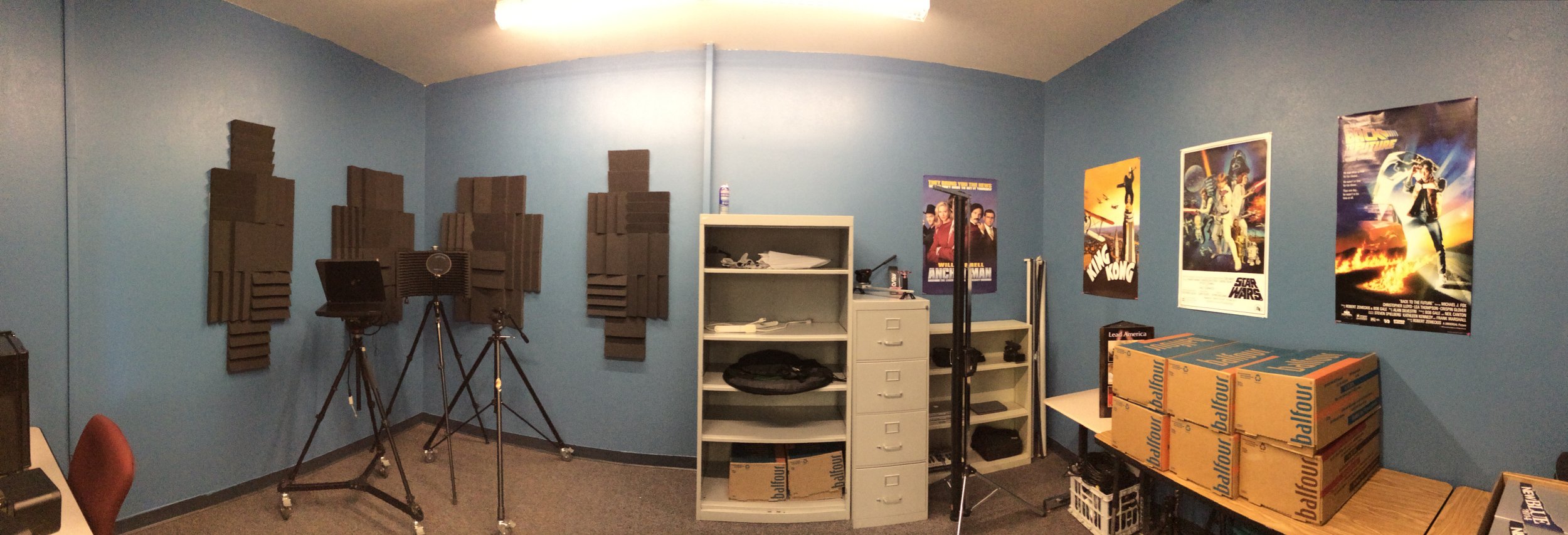  Once the green screen was moved out, I turned the back room into an equipment locker/VoiceOver booth.  