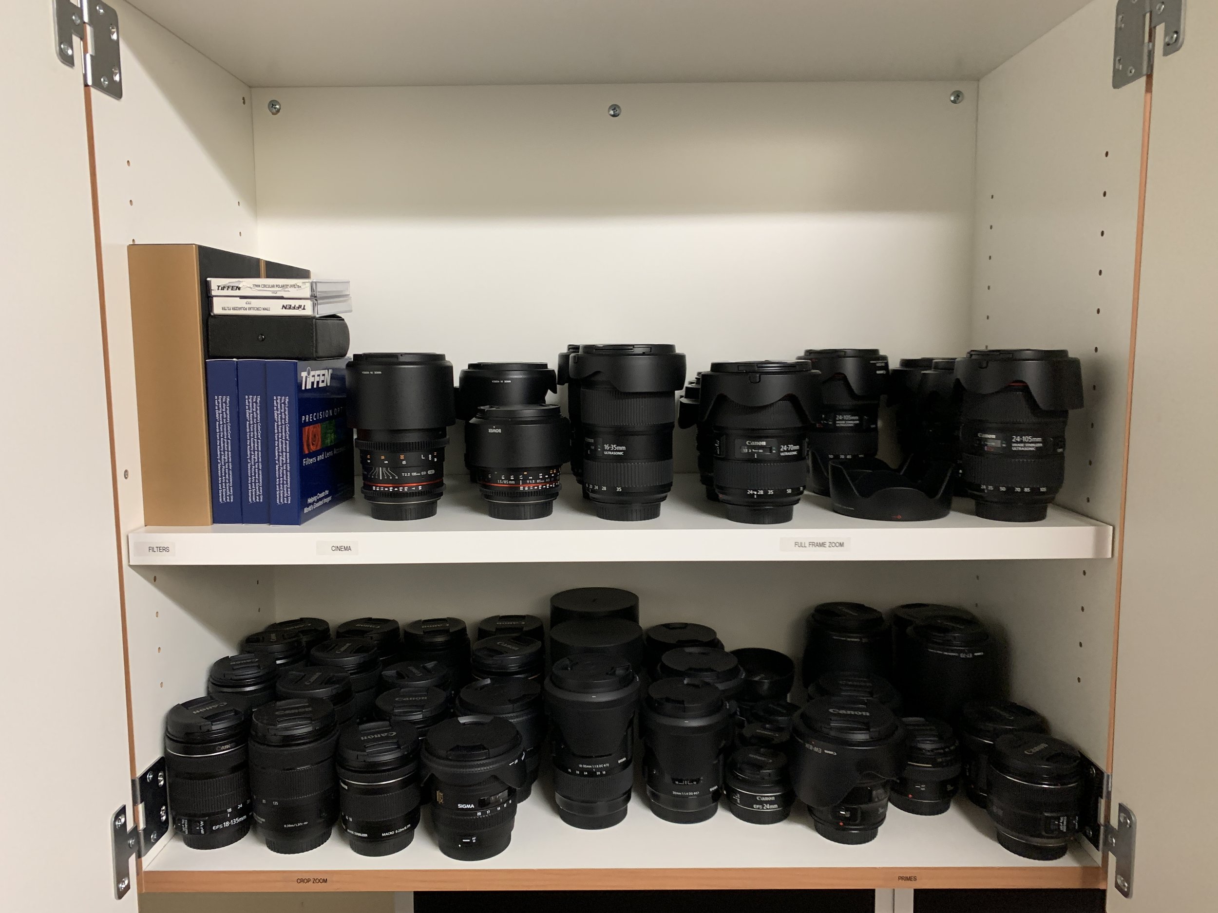  I always loved helping students learn about lenses. Once they got interested in primes and specific style choices, things always got really fun! Pretty wild to have this kind of a selection– and this was only about 1/3 of them! 