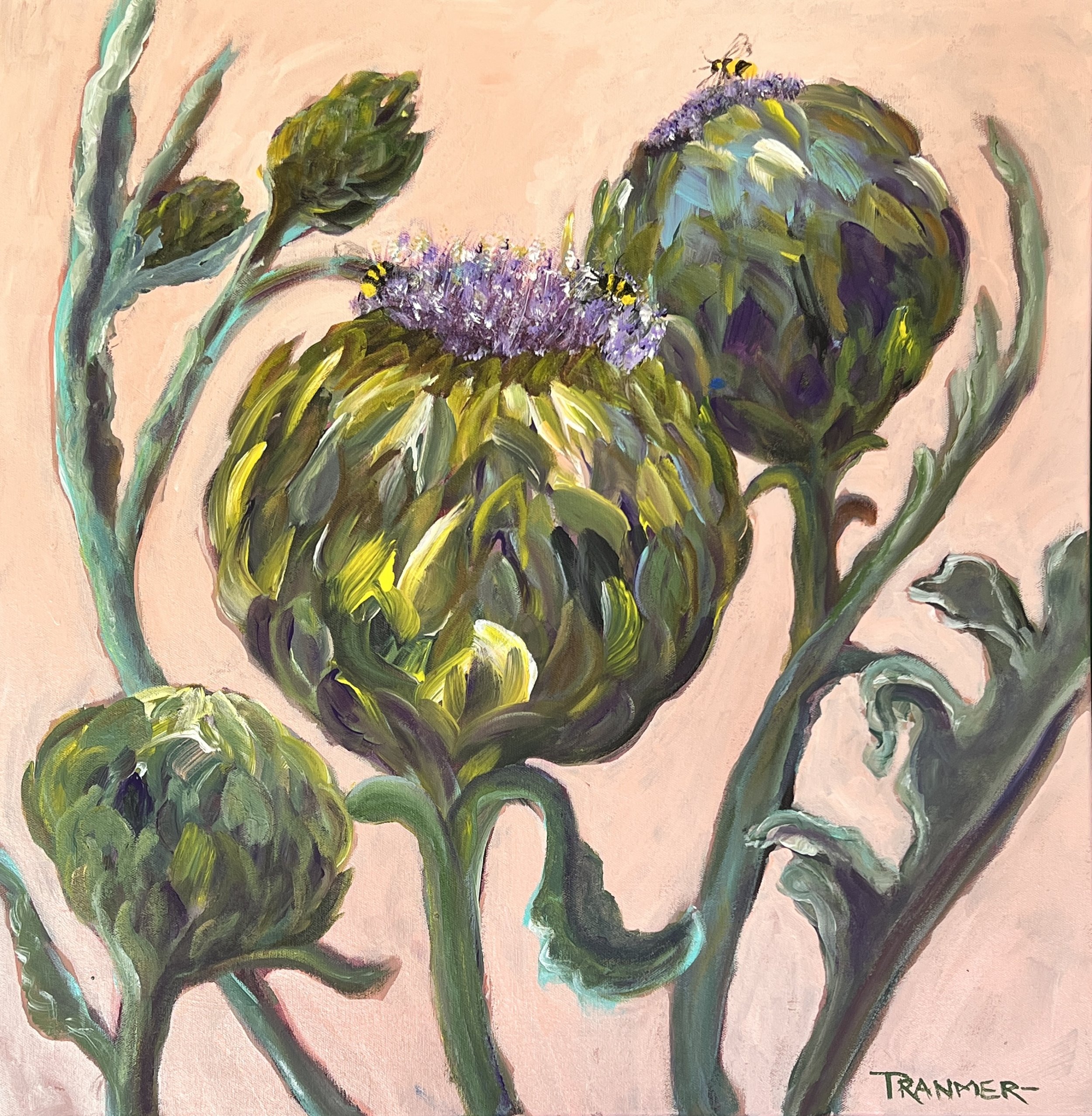Bees on Artichokes. 24”x24”