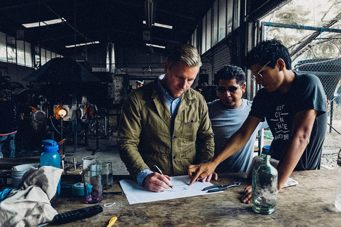 Photography: Duncan Wolfe For more than a year I co-developed with Apolis (Chivas Reagal The Venture 2014 winners) a collection of four custom glass blown products. Some of my responsibilities around the project included designing and prototy