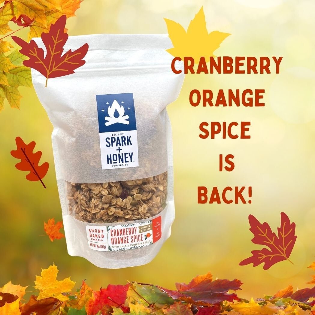 Fall is here and so is Cranberry Orange Spice! 🍁🍊 We use freshly zested oranges, pumpkin seeds and a warming blend of spices for this nut-free customer favorite. You don&rsquo;t want to miss this limited edition flavor! Come pick up your bag at the