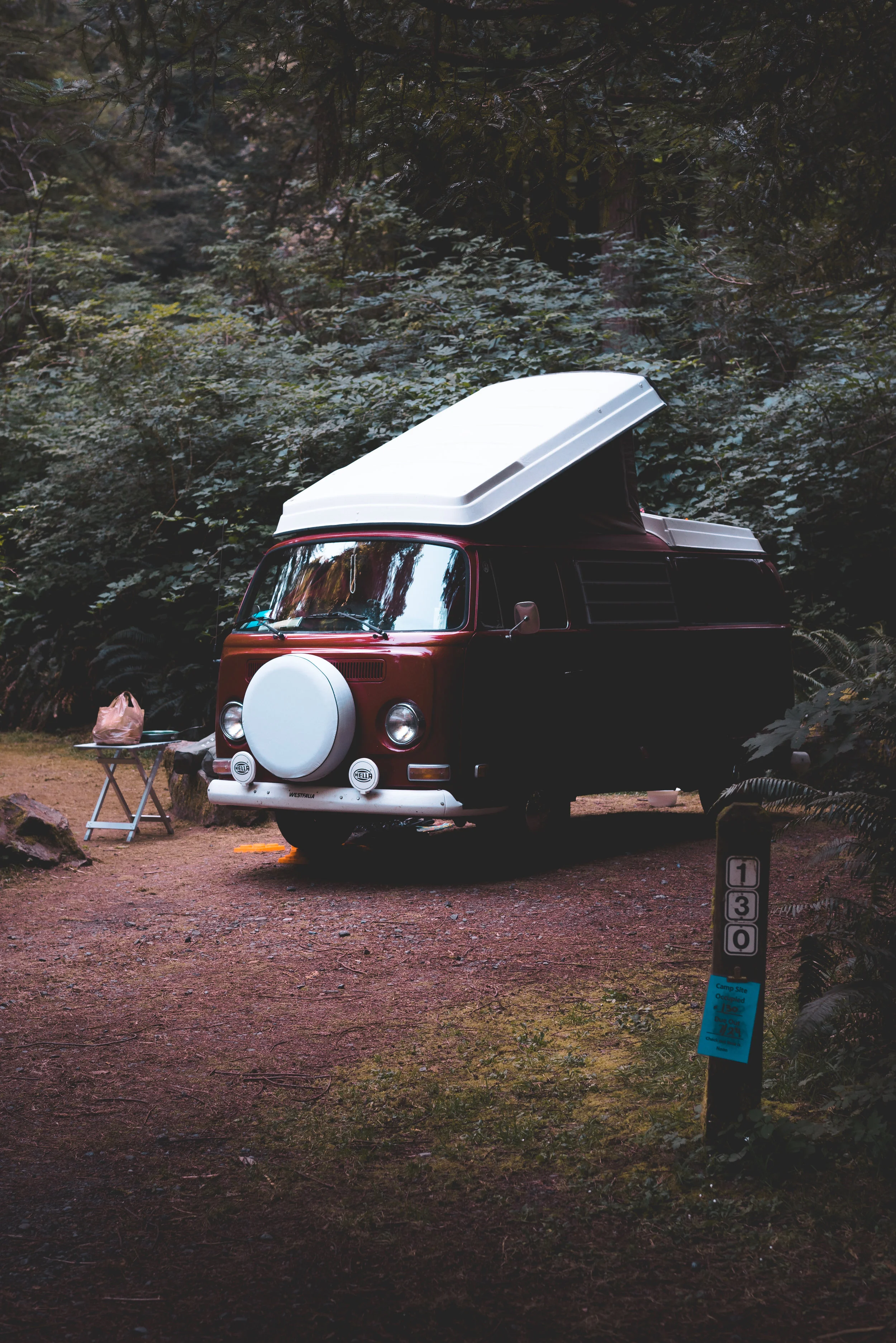 VW van at the Del Norte campground in the Redwoods. ISO 640, f/4, 1/160