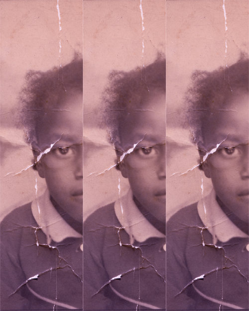 an old photograph of a black child that repeats three times