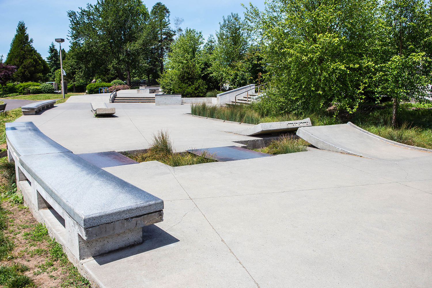  The granite topped ledges are a favorite amongst many other functional forms at Ed Benedict Skate Plaza. 