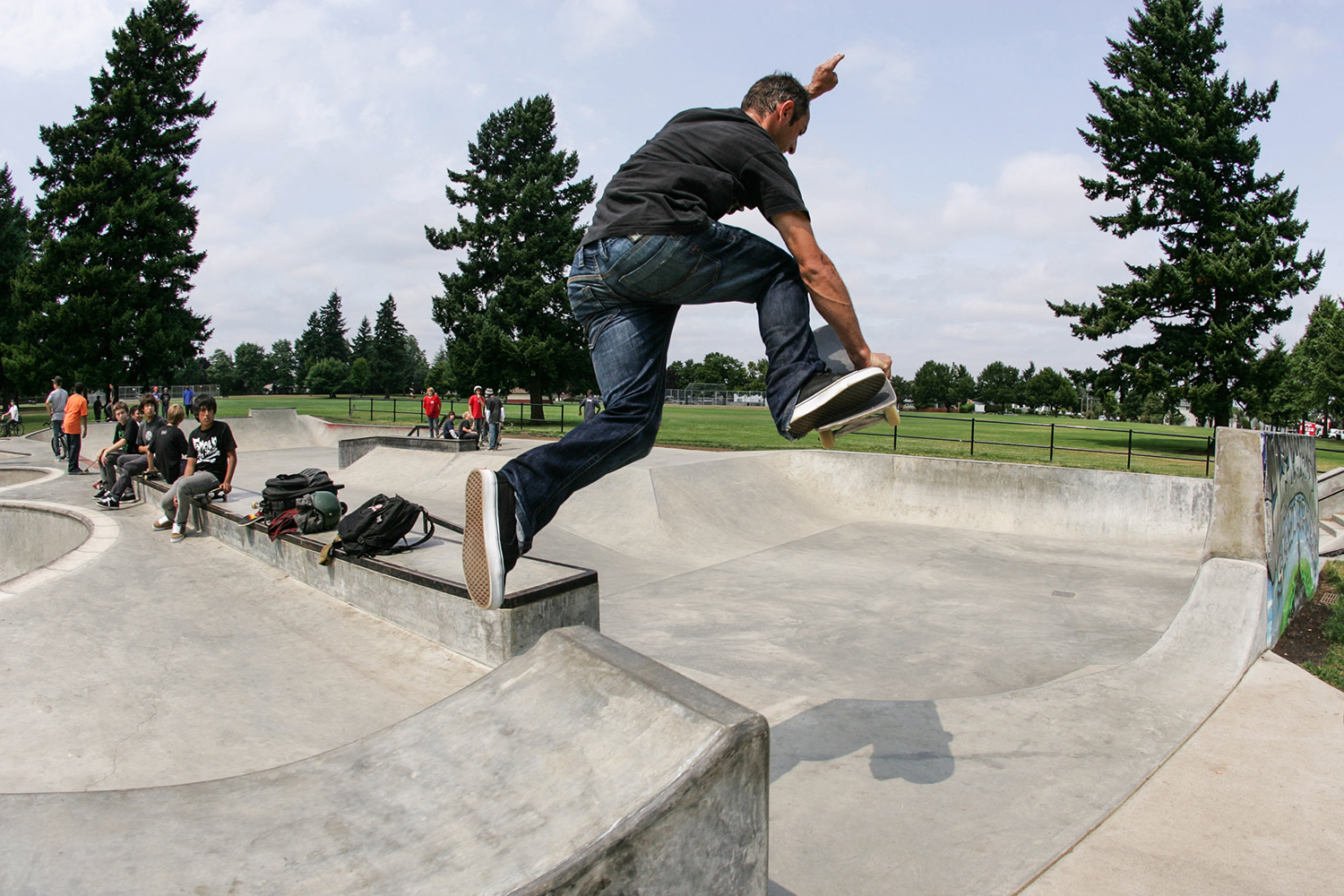  Italian pro skater Daniel Cardone takes a unique approach with this frontside boneless transfer into the street area of Glenhaven Skatepark. 