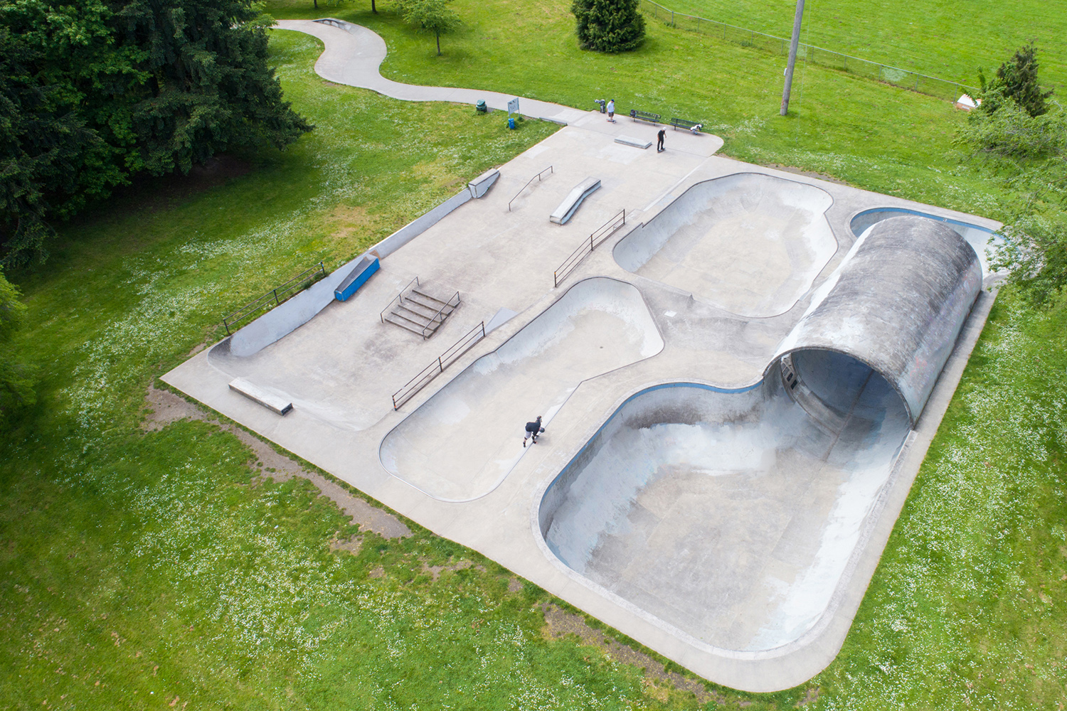 An aerial overview of Pier Park’s Skatepark