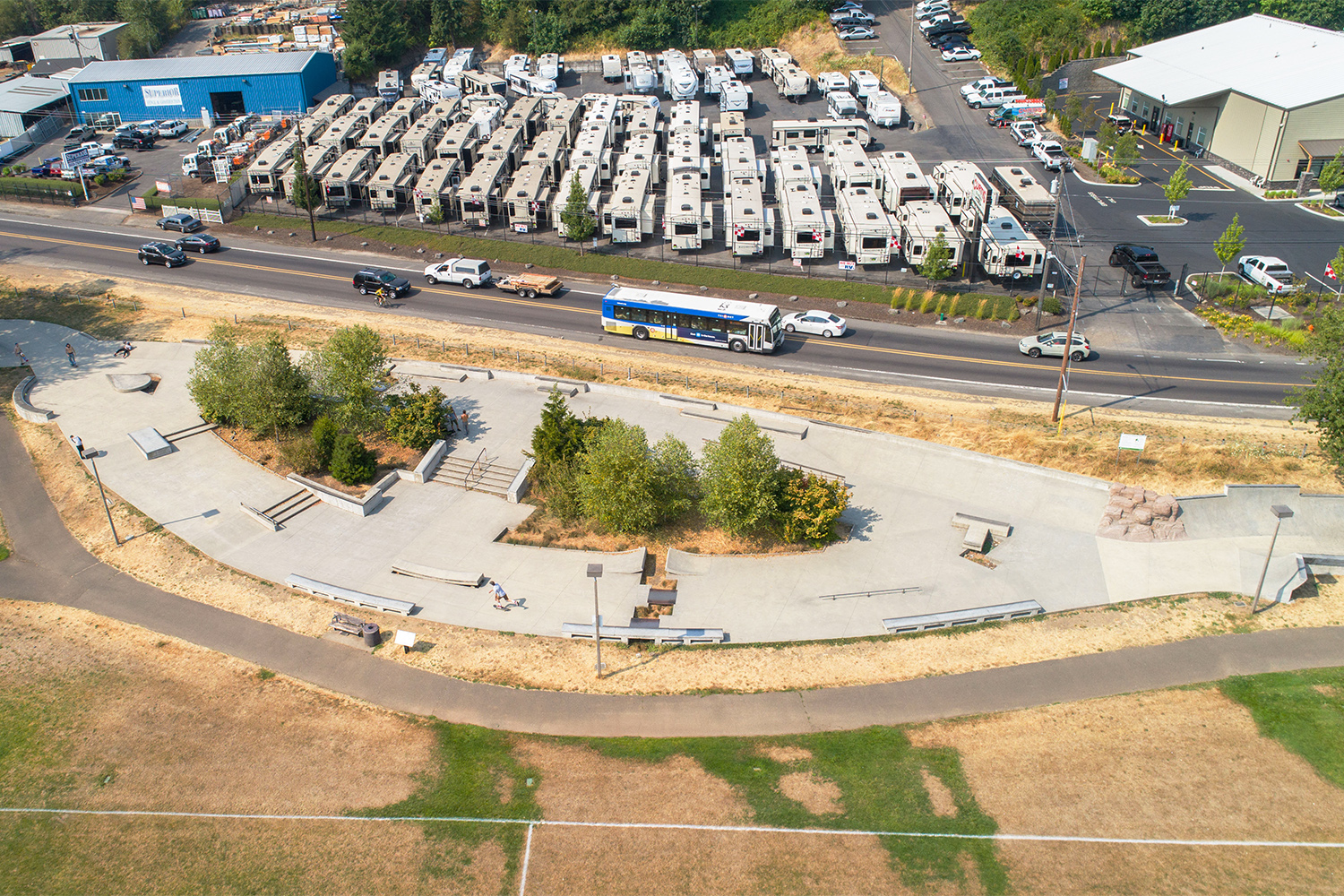  An aerial overview of Ed Benedict Skate Plaza 