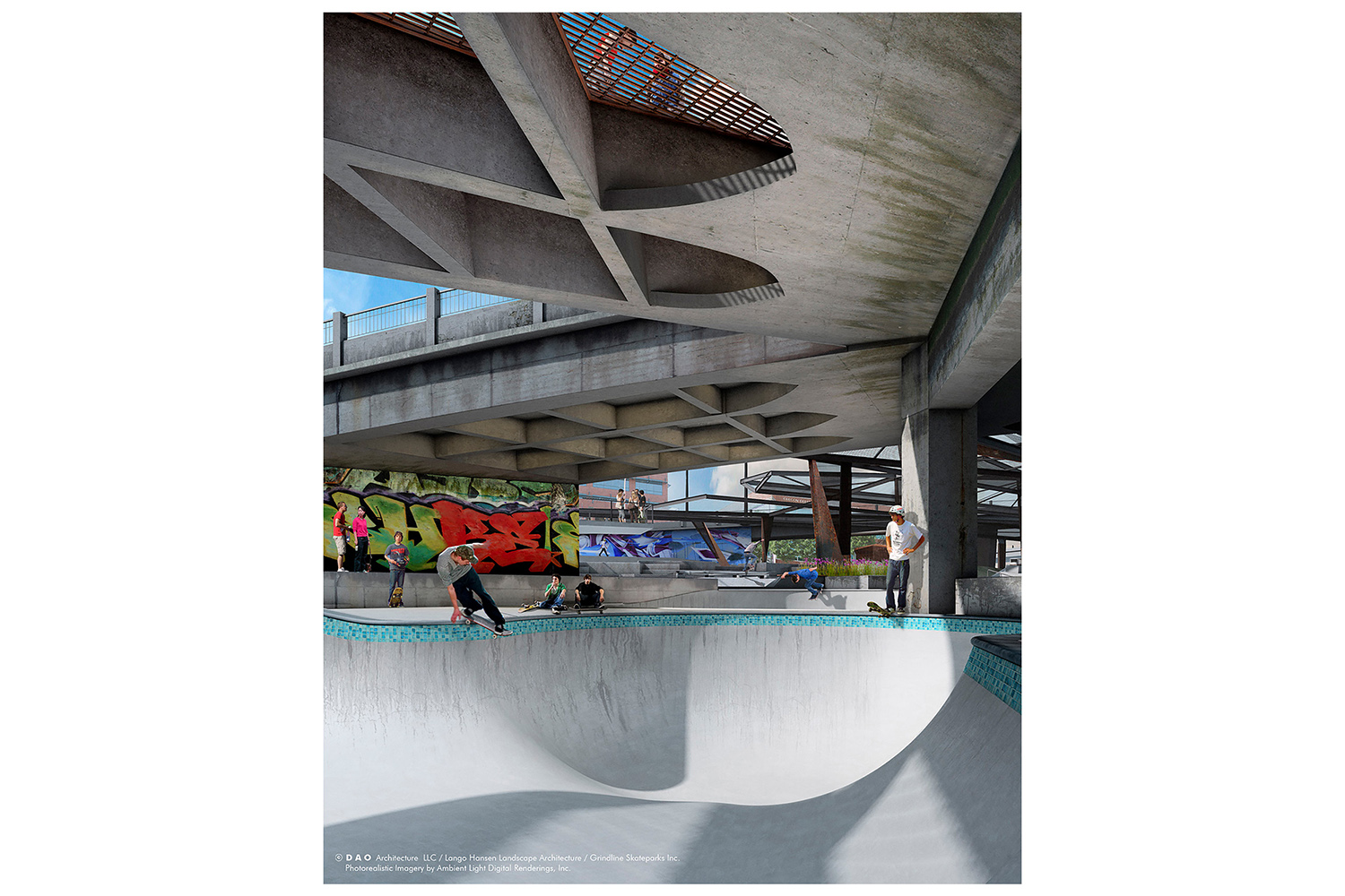  An early rendering showing a bowl section of the 30,000 square foot ODOT Steel Bridge Skatepark project. 