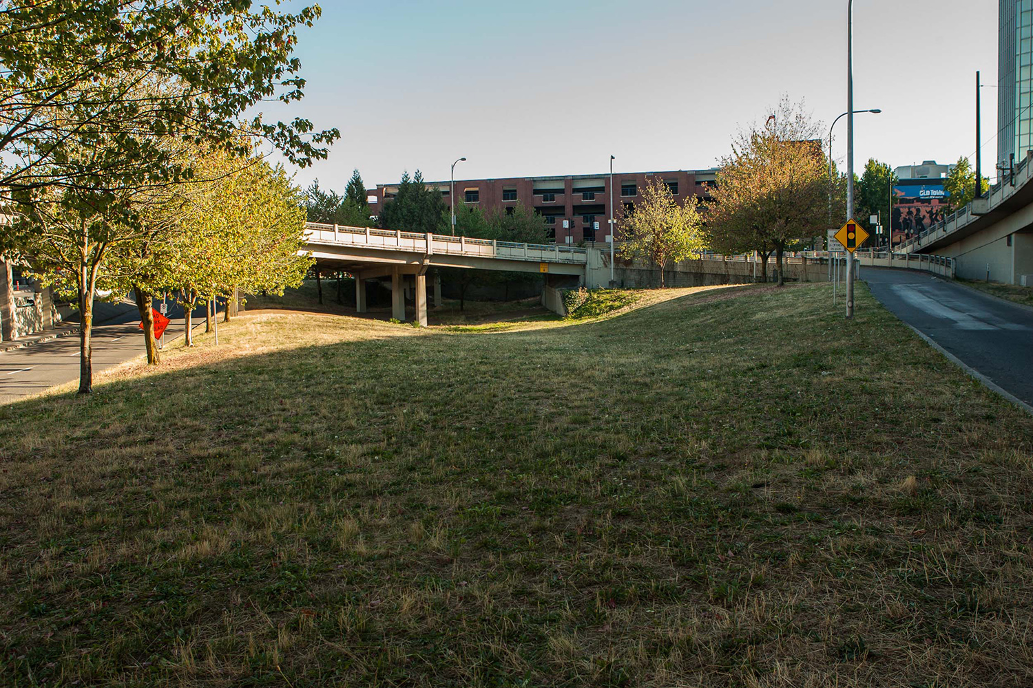  Southward looking view of the proposed site location for the ODOT Steel Bridge Skatepark. 