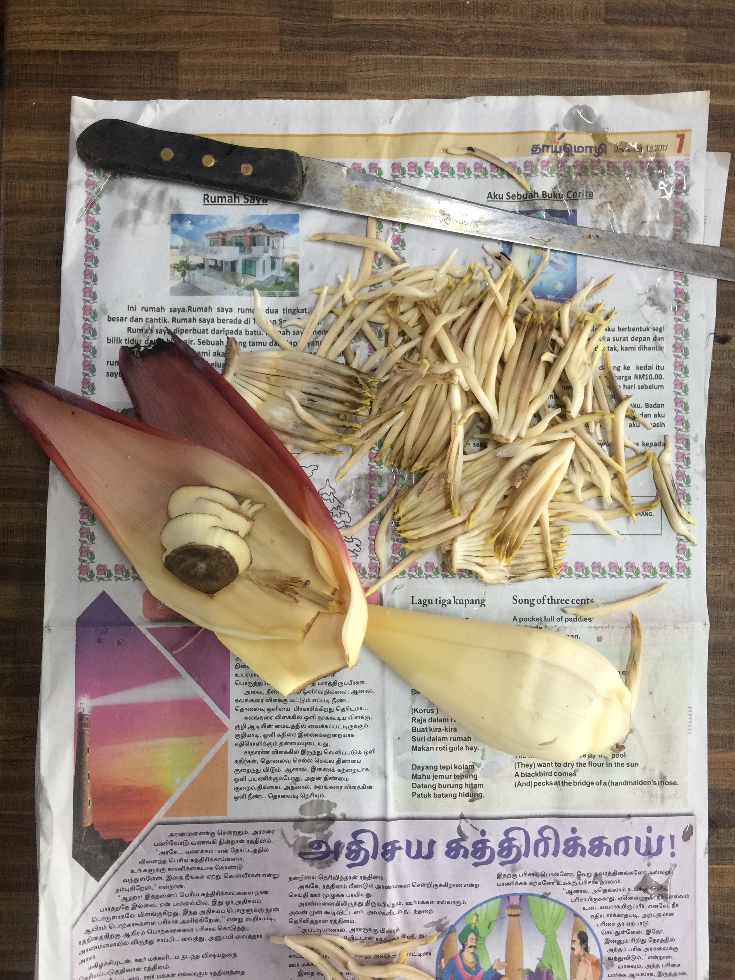 Preparing banana flower