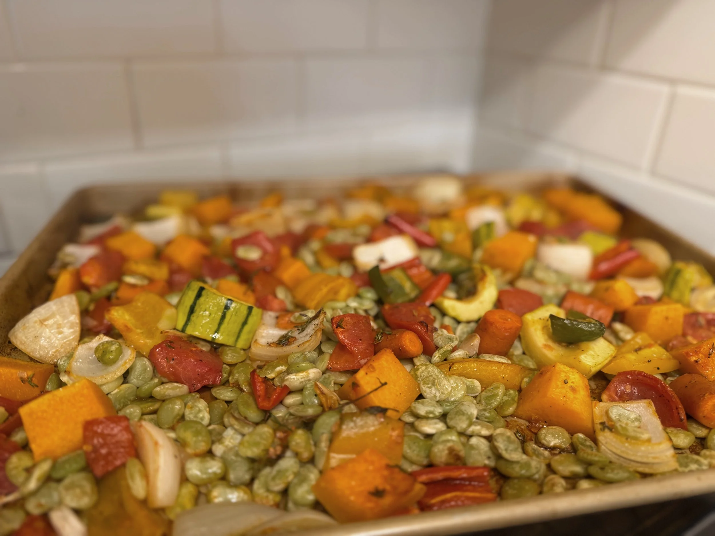 roasted veggies ready to go into the soup