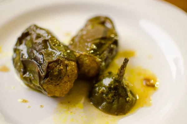 Meat stuffed baby eggplant