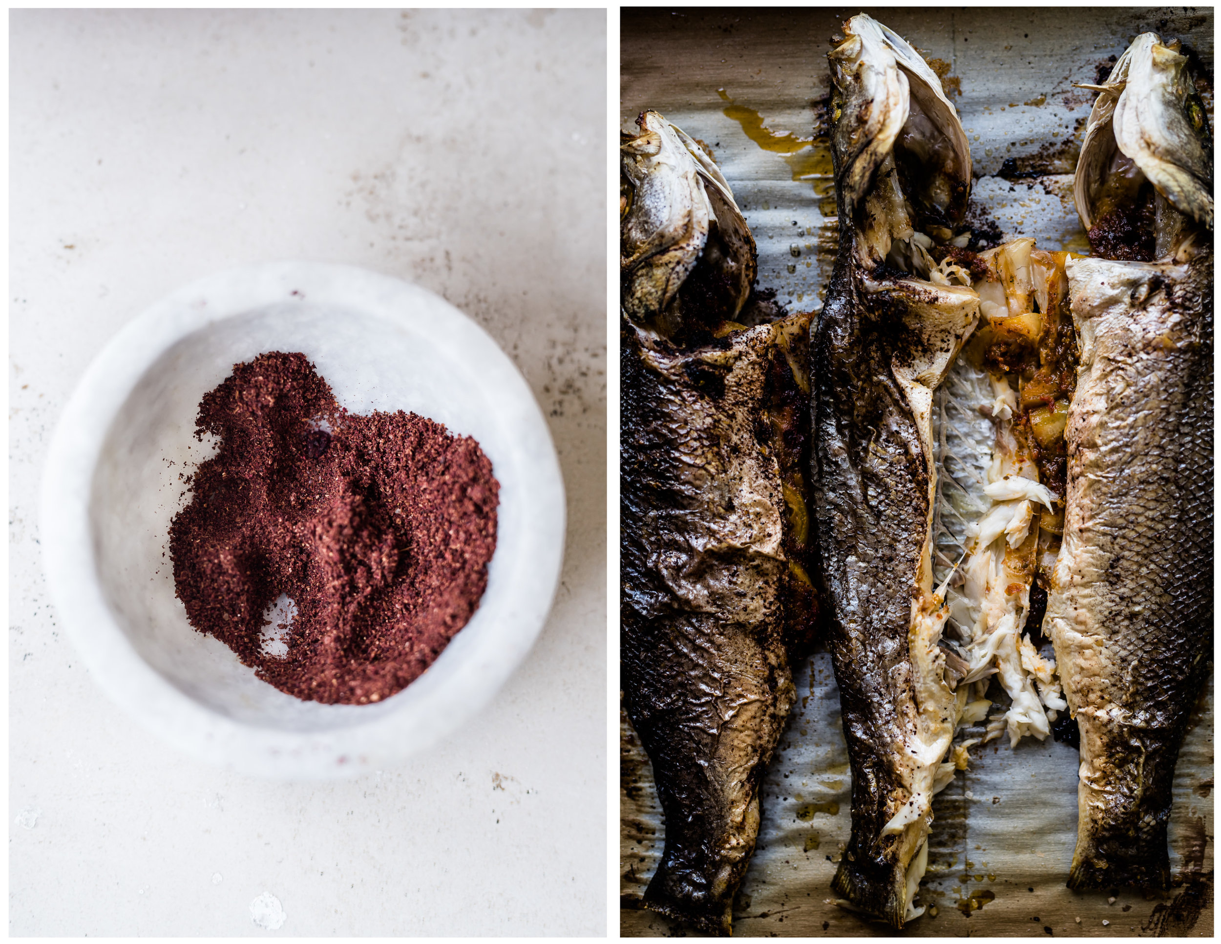 Gather a Table - BAKED WHOLE FISH WITH SUNDRIED TOMATO STUFFING & BALSAMIC NECTARINE SALAD