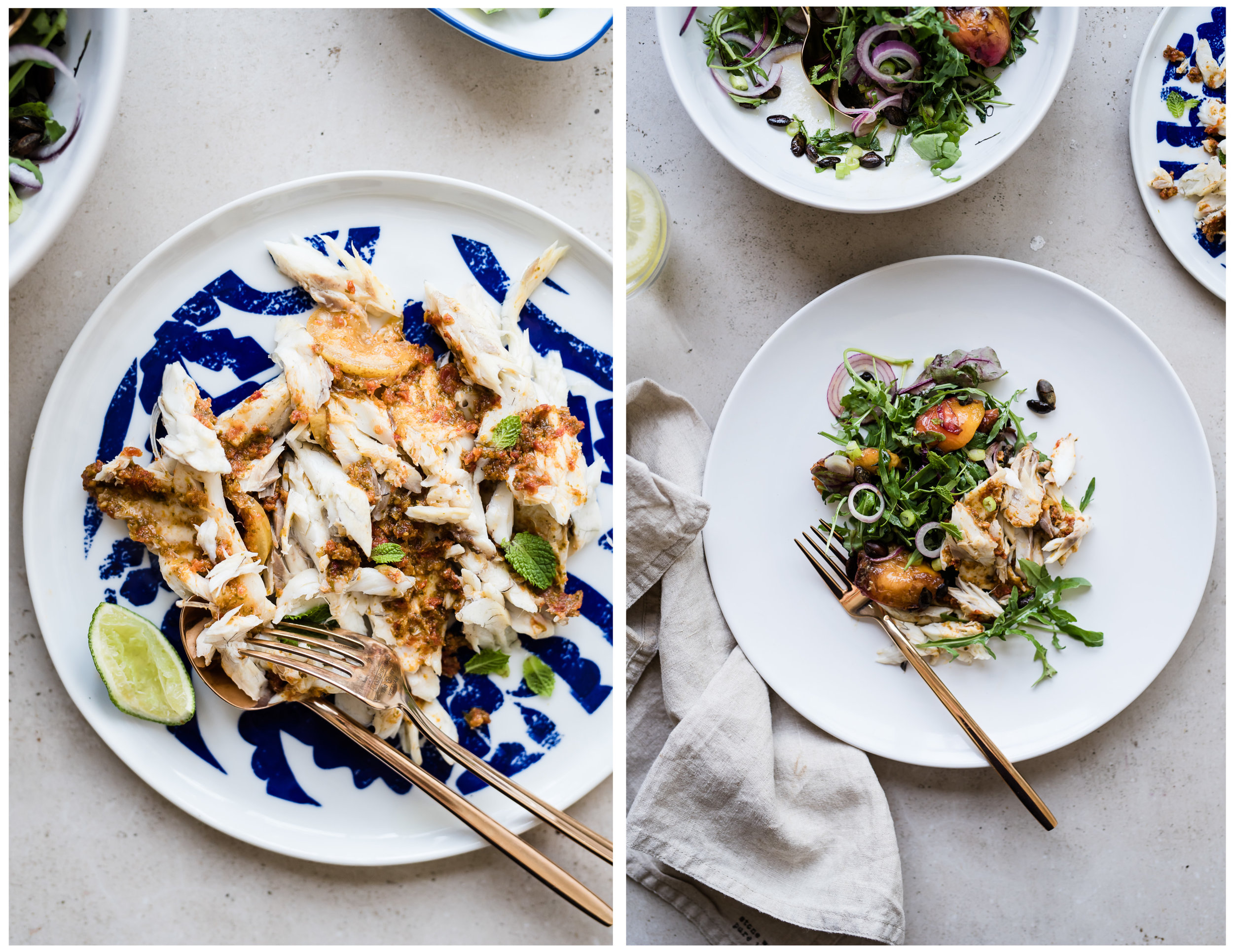 Gather a Table - BAKED WHOLE FISH WITH SUNDRIED TOMATO STUFFING & BALSAMIC NECTARINE SALAD