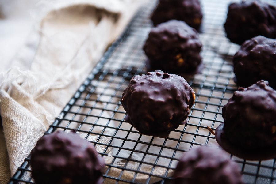 Crispy Chocolate Covered Peanut Butter Balls | Gather a Table